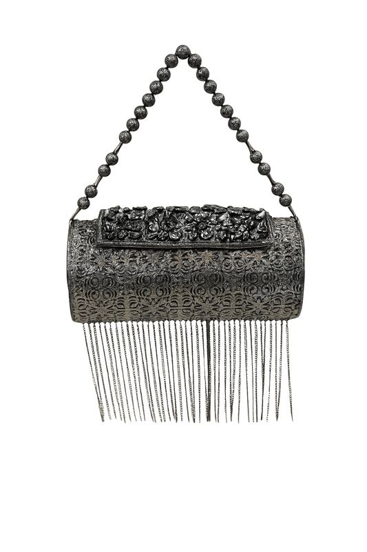 silver Glam Fringe Clutch