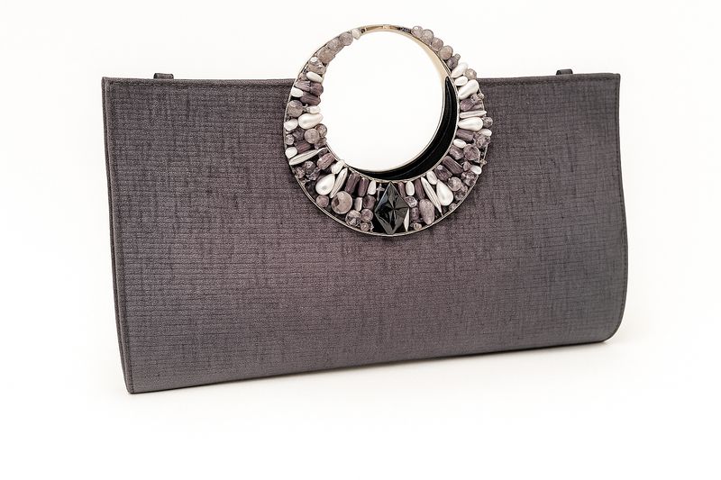 Grey Beaded Handle Clutch