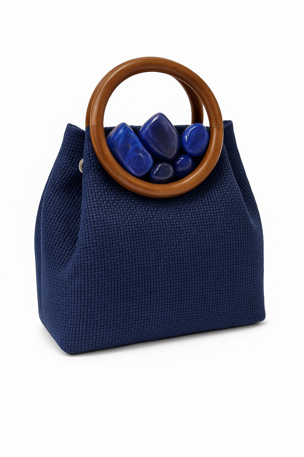 Blue  Wood Handle Gem Bag