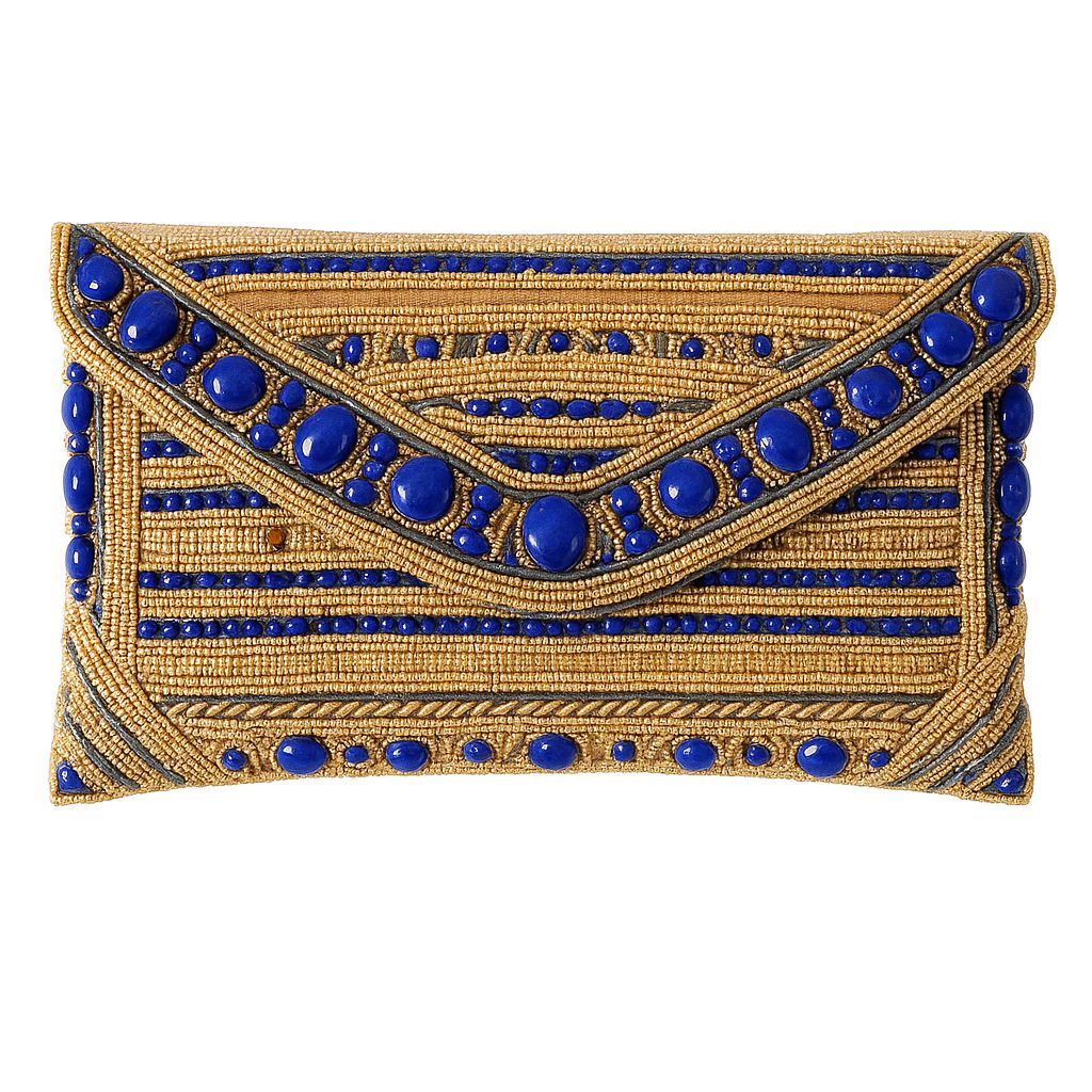 Navy Blue Beaded Envelope Clutch