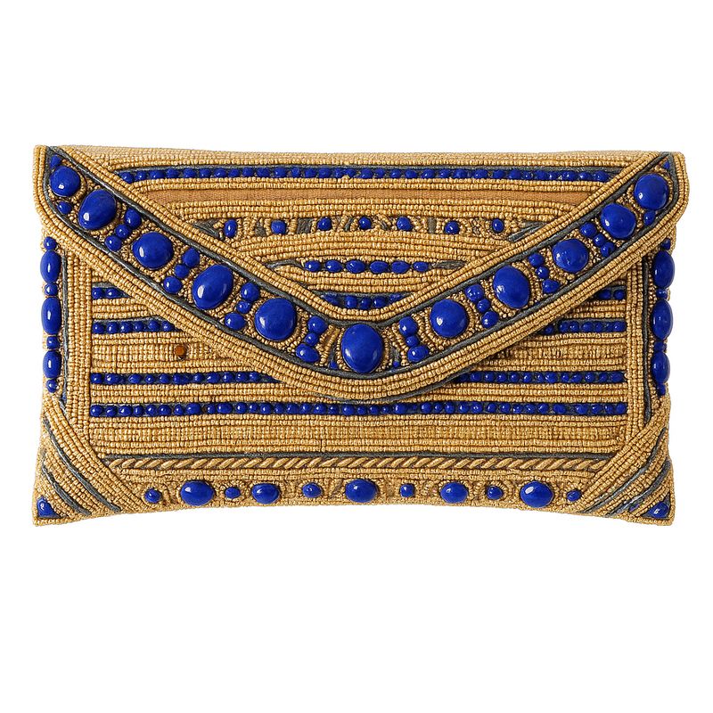 Navy Blue Beaded Envelope Clutch