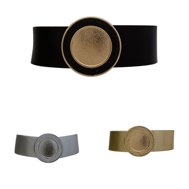 CIRCLE BUCKLE METALLIC STRETCH BELT