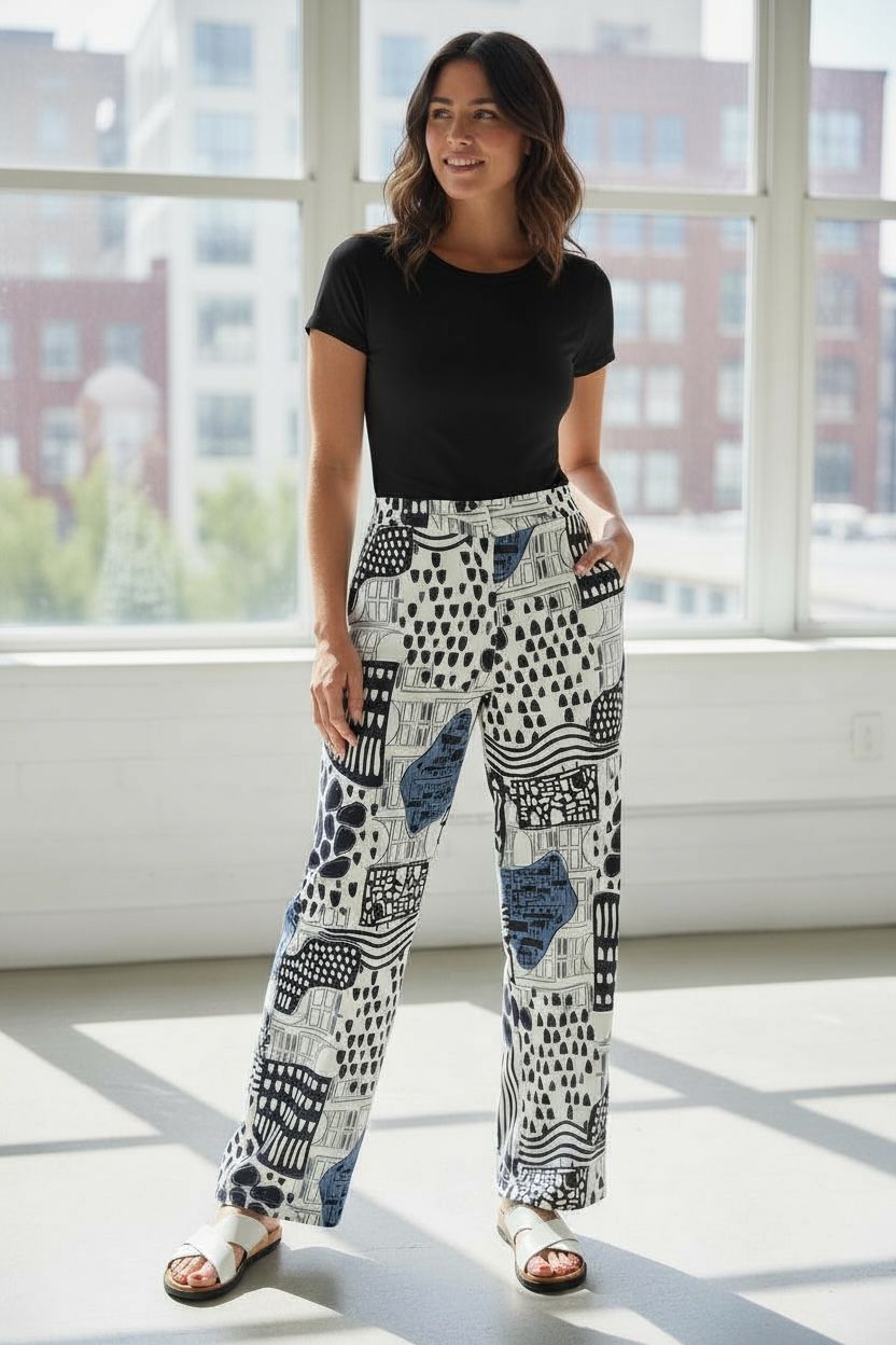  Architect Print High-Waist blue  Pants