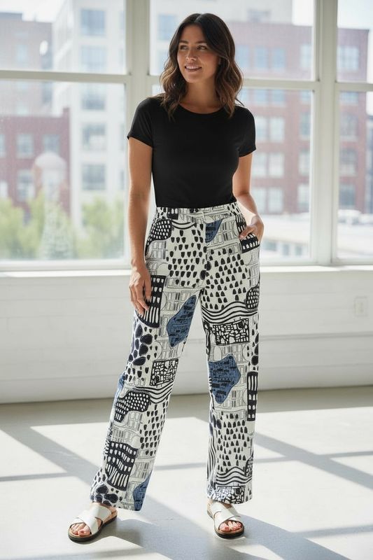  Architect Print High-Waist blue  Pants