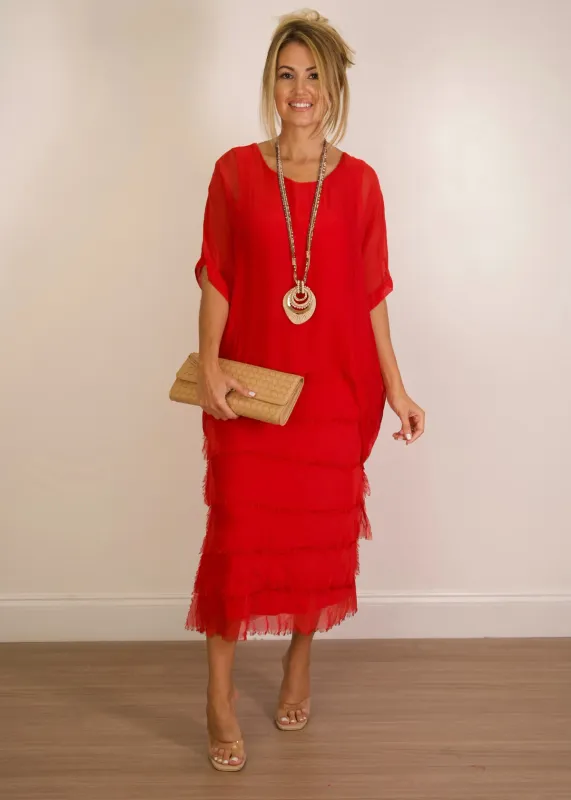 Silk Maxi Dress one size red