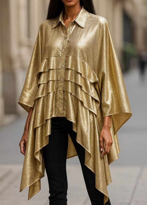 Metallic Gold long sleeve 4 pleated top