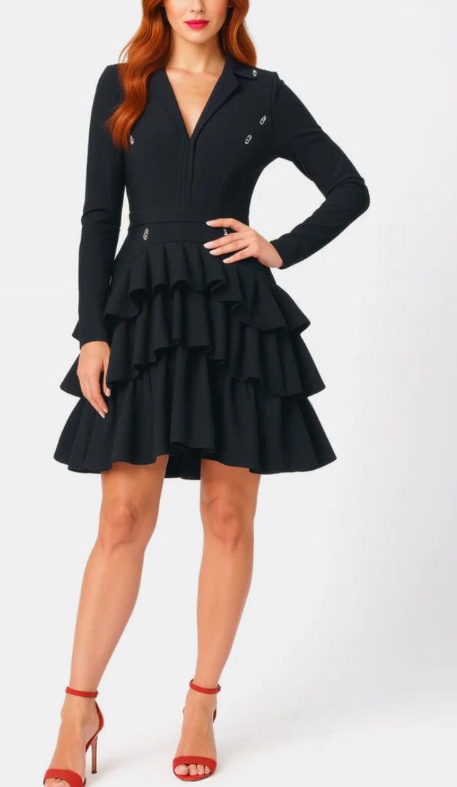 LAYERED V NECK BANDAGE DRESS