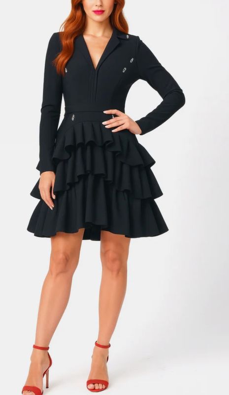 LAYERED V NECK BANDAGE DRESS