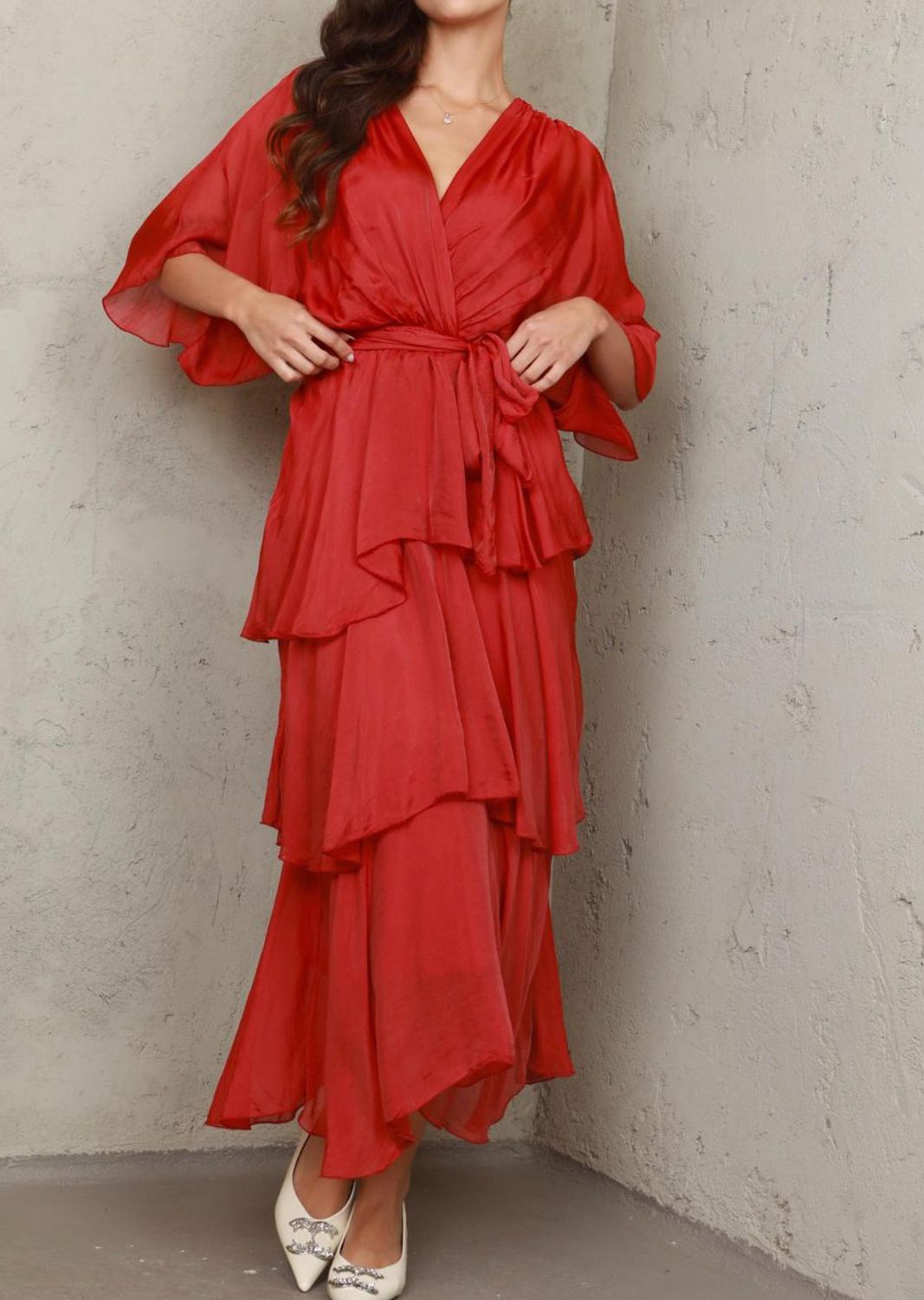 Silk Layered Wrap Dress One Size, Color: green