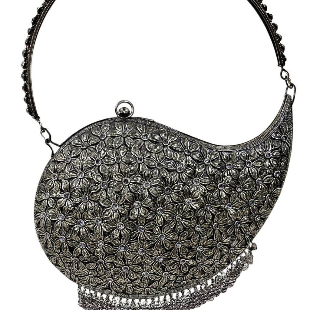 Floral Metal Handbag Silver