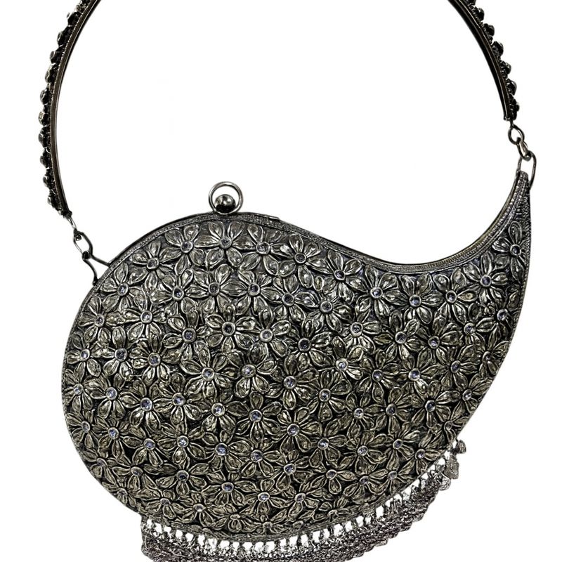 Floral Metal Handbag Silver