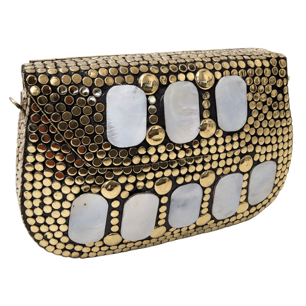 Gold Mosaic Shell Clutch