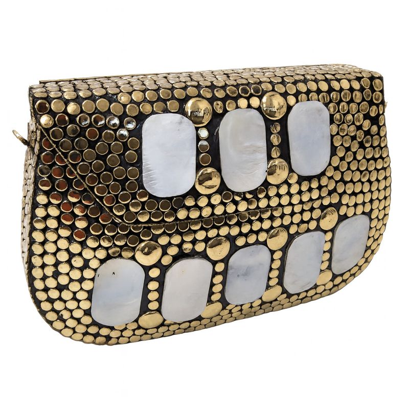 Gold Mosaic Shell Clutch