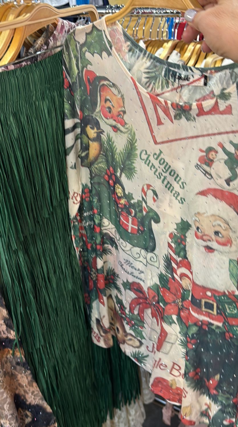 Christmas LONG SLEEVED MESH TOP WITH SPARKLY DETAILS