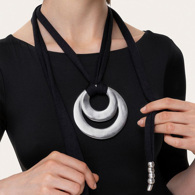 al12092PENDENTIF DEUX RONDES CONCENTRIQUES GM NOIRE