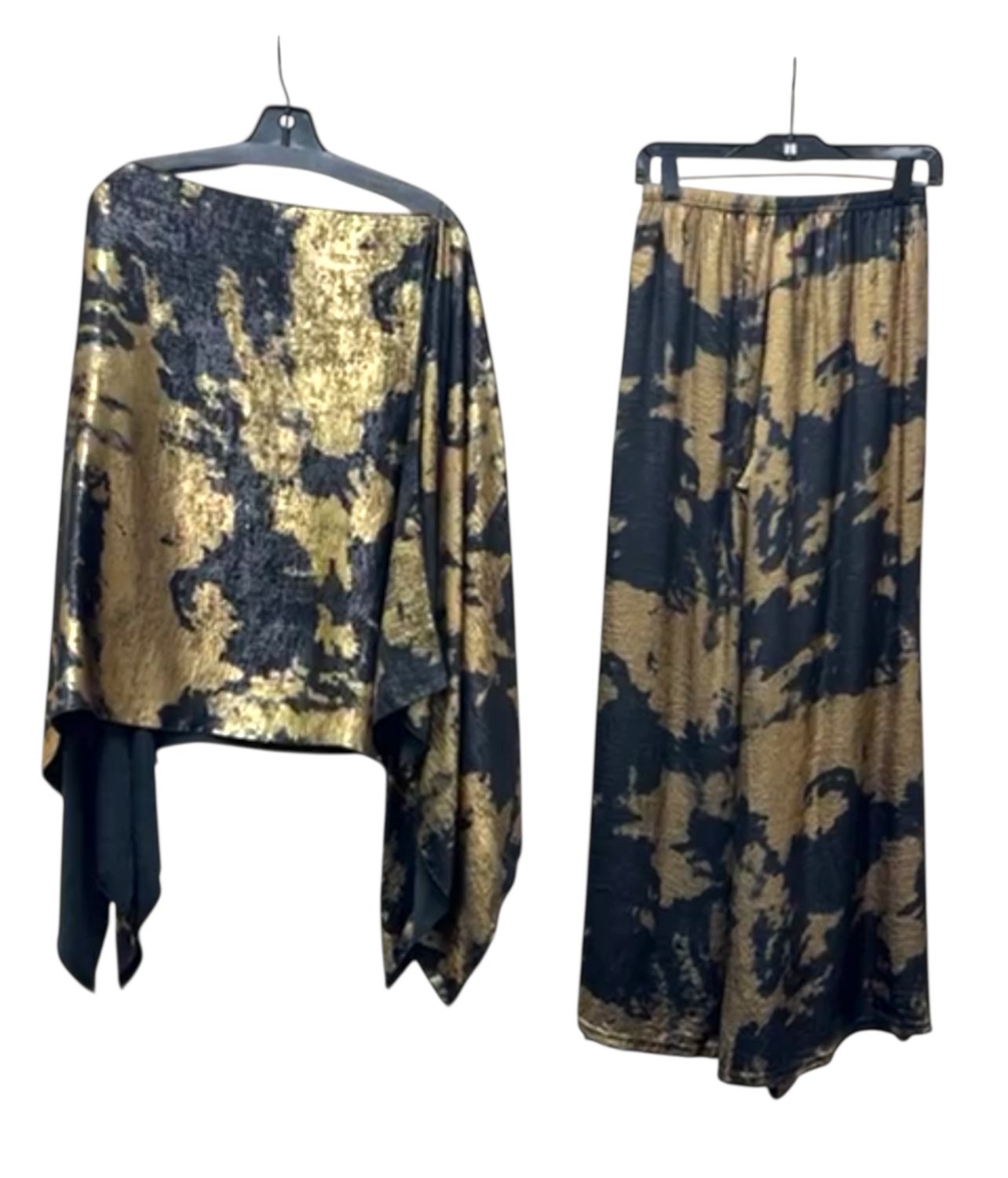 FUSION CRINKLE BLACK &amp; GOLD PANT SET