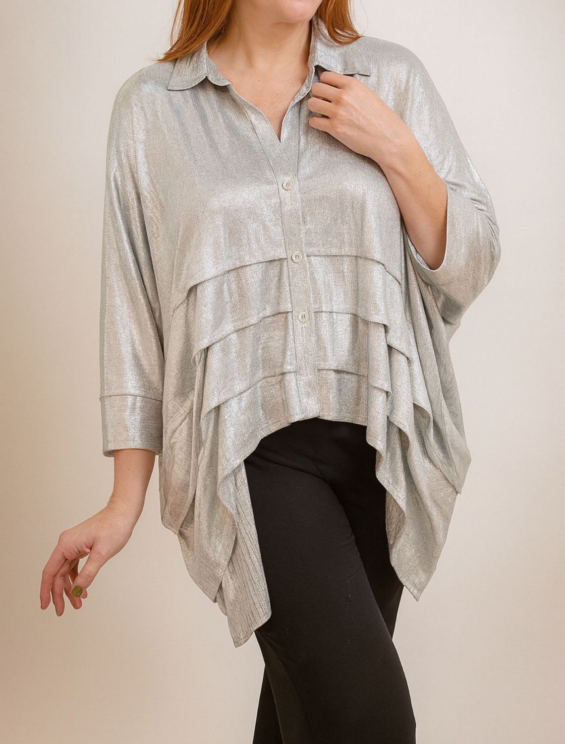 Metallic Gold long sleeve 4 pleated top