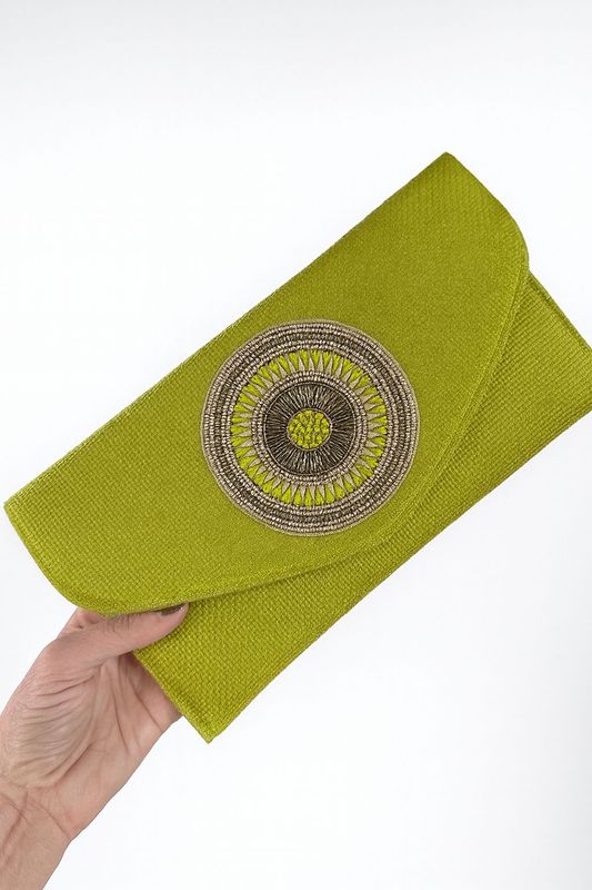 Lime Raffia Clutch