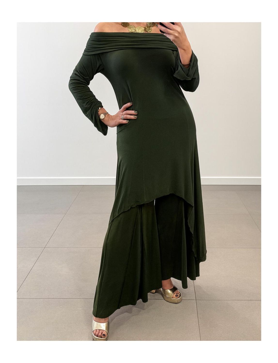 Olive Luxe Off-Shoulder Set