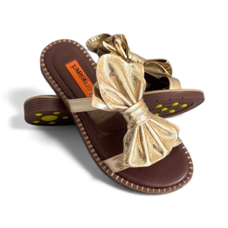 Gold Bow Leather Slide