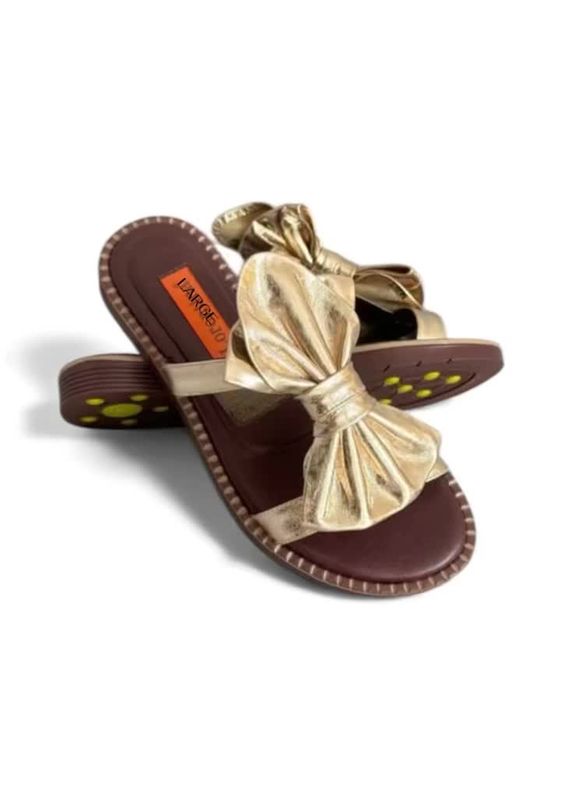 Gold Bow Leather Slide