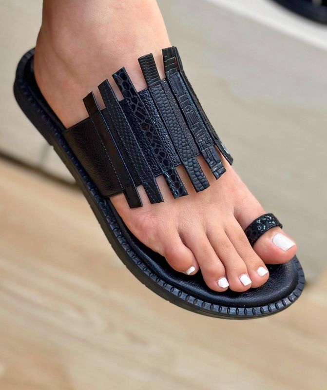 Black  Leather Slide