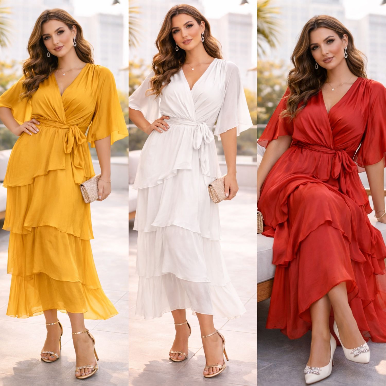 Silk Layered Wrap Dress One Size