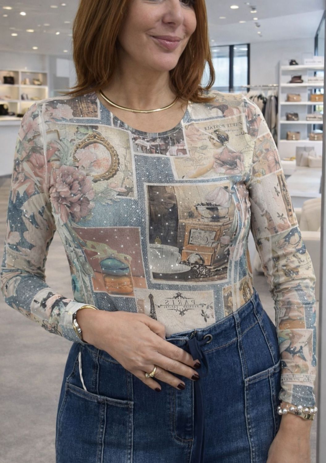 LONG SLEEVED MESH TOP WITH SPARKLY Detail paris