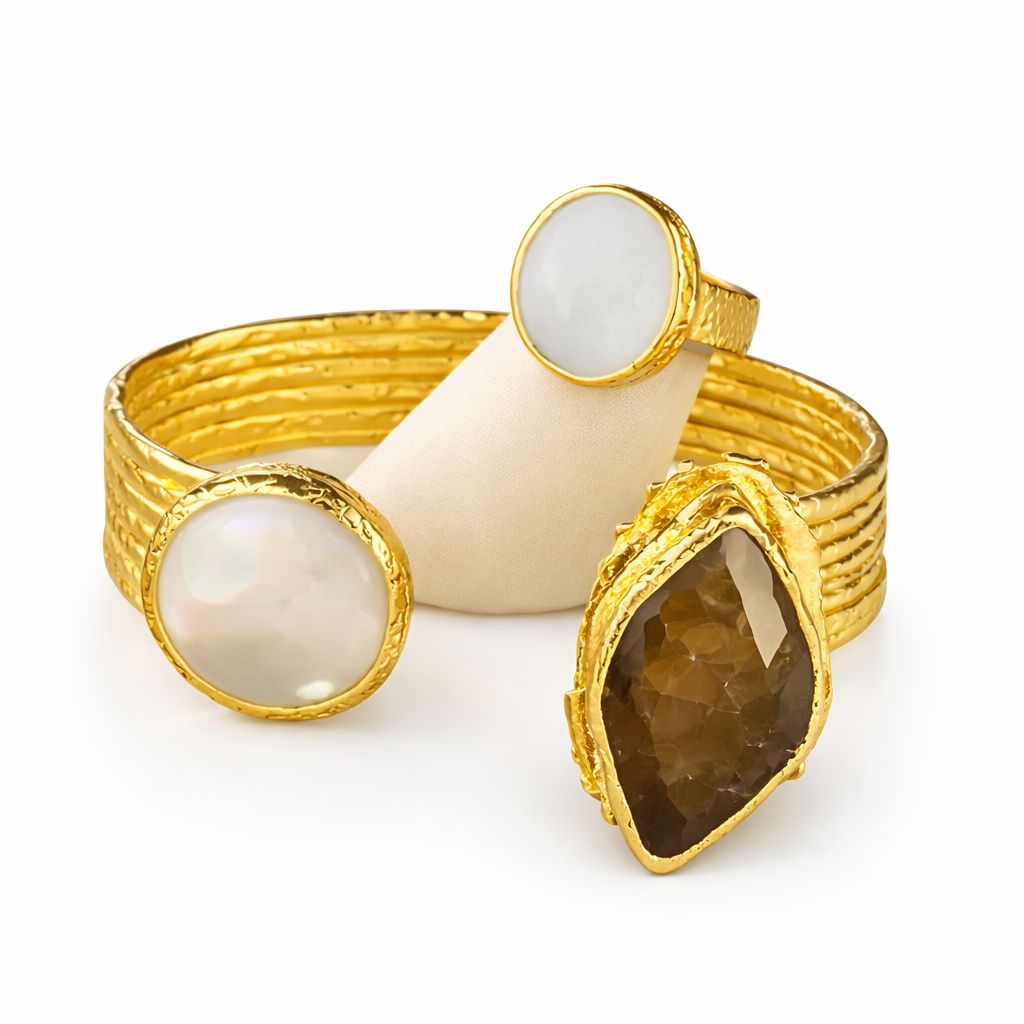 Pearl &amp; Stone Gold Cuff &amp; ring