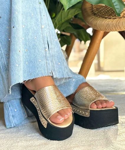 Gold  LeatherPlatform Slide