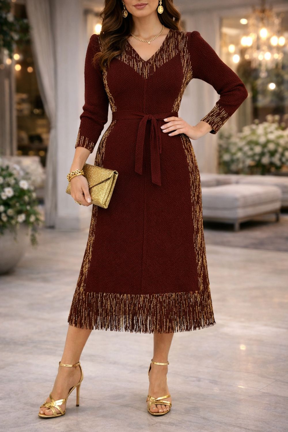 FRINGE CRINKLED DRESS (