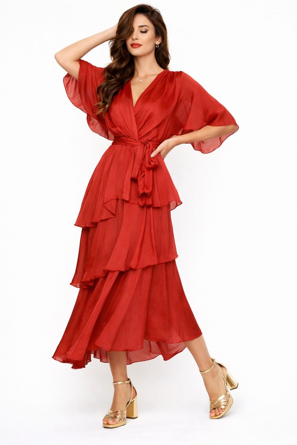 Silk Layered Wrap Dress One Size
