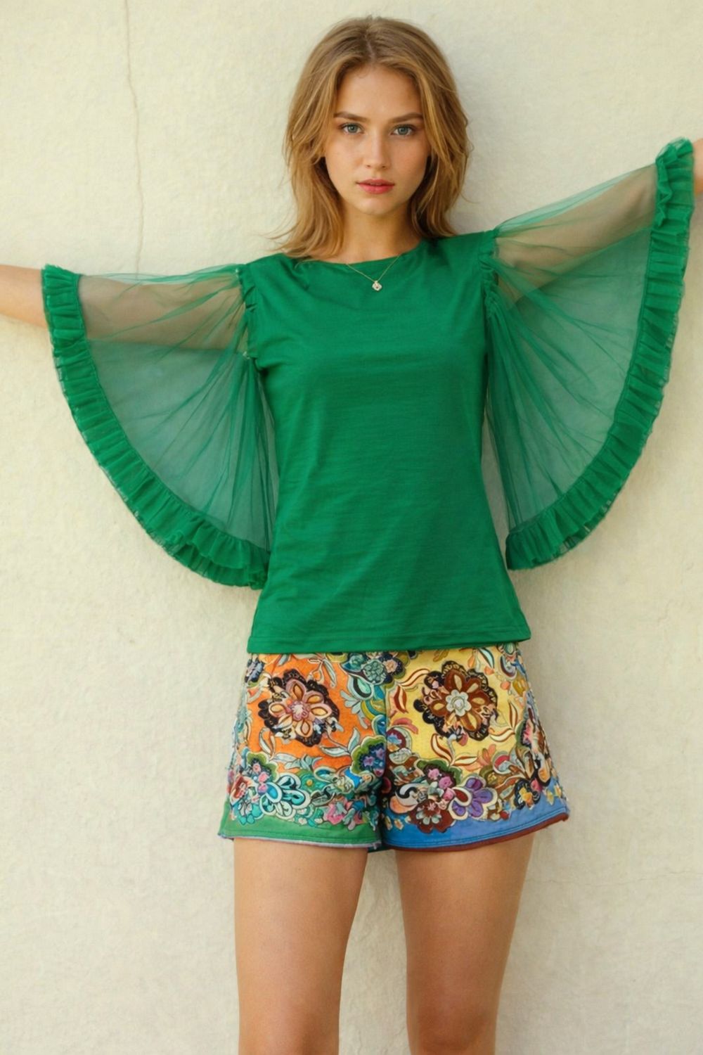 TULLE SLEEVE TOP green