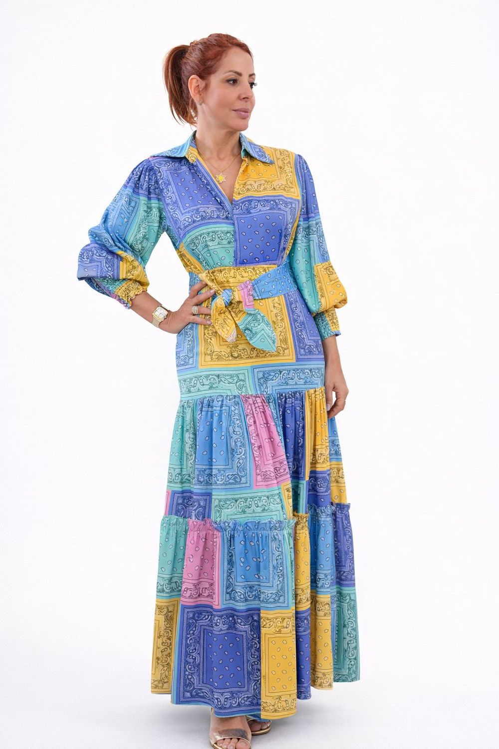 VESTIDO LARGO "BANDANAS" PUÑO ELASTICO