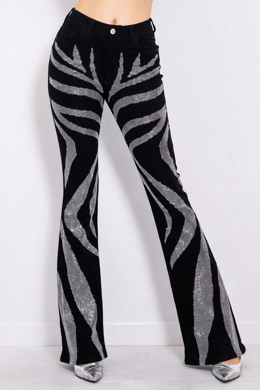 Zebra Rhinestone Bootcut Jeans