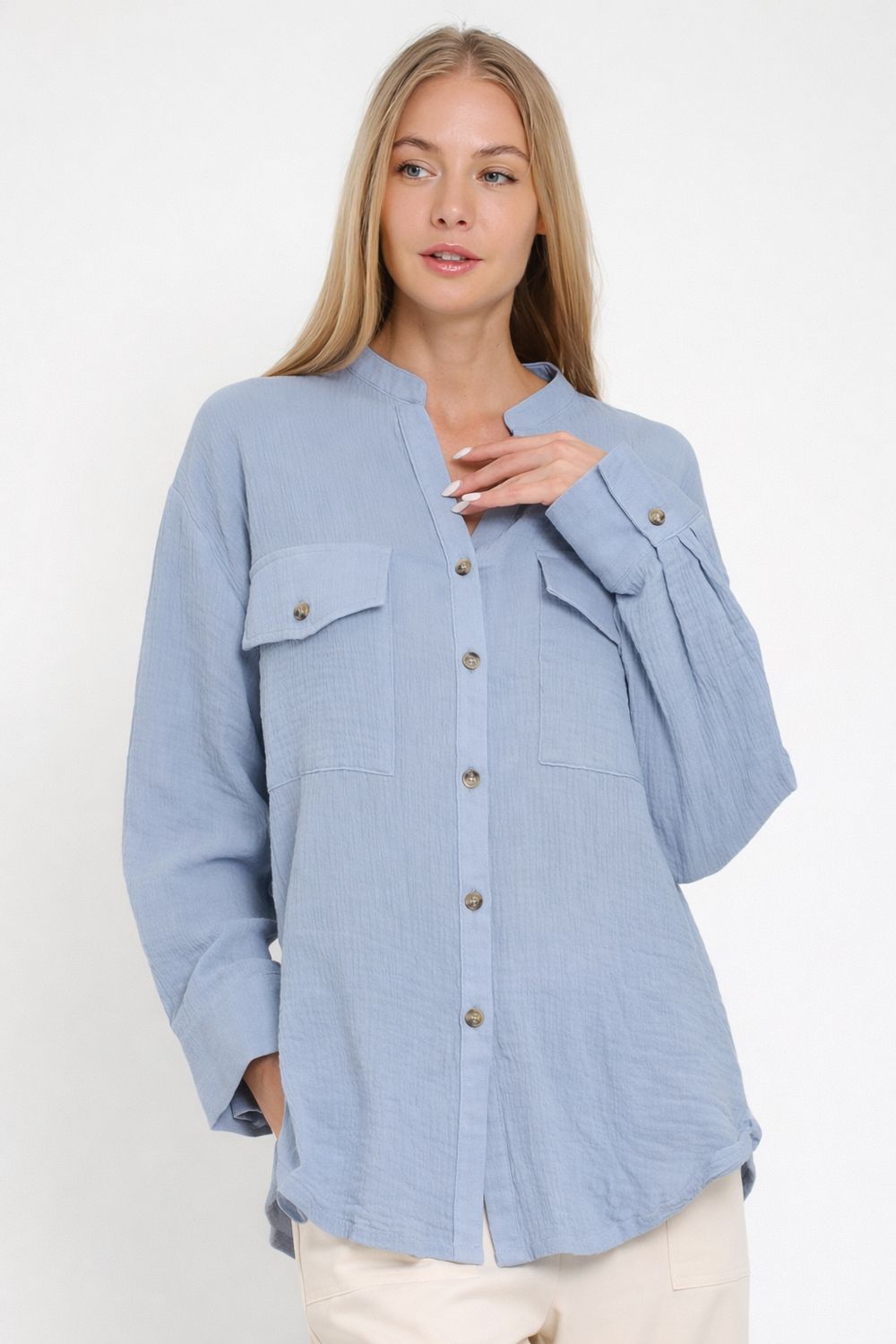 LONG SLEEVE THE POCKETS BUTTON DOWN SHIRT TOP