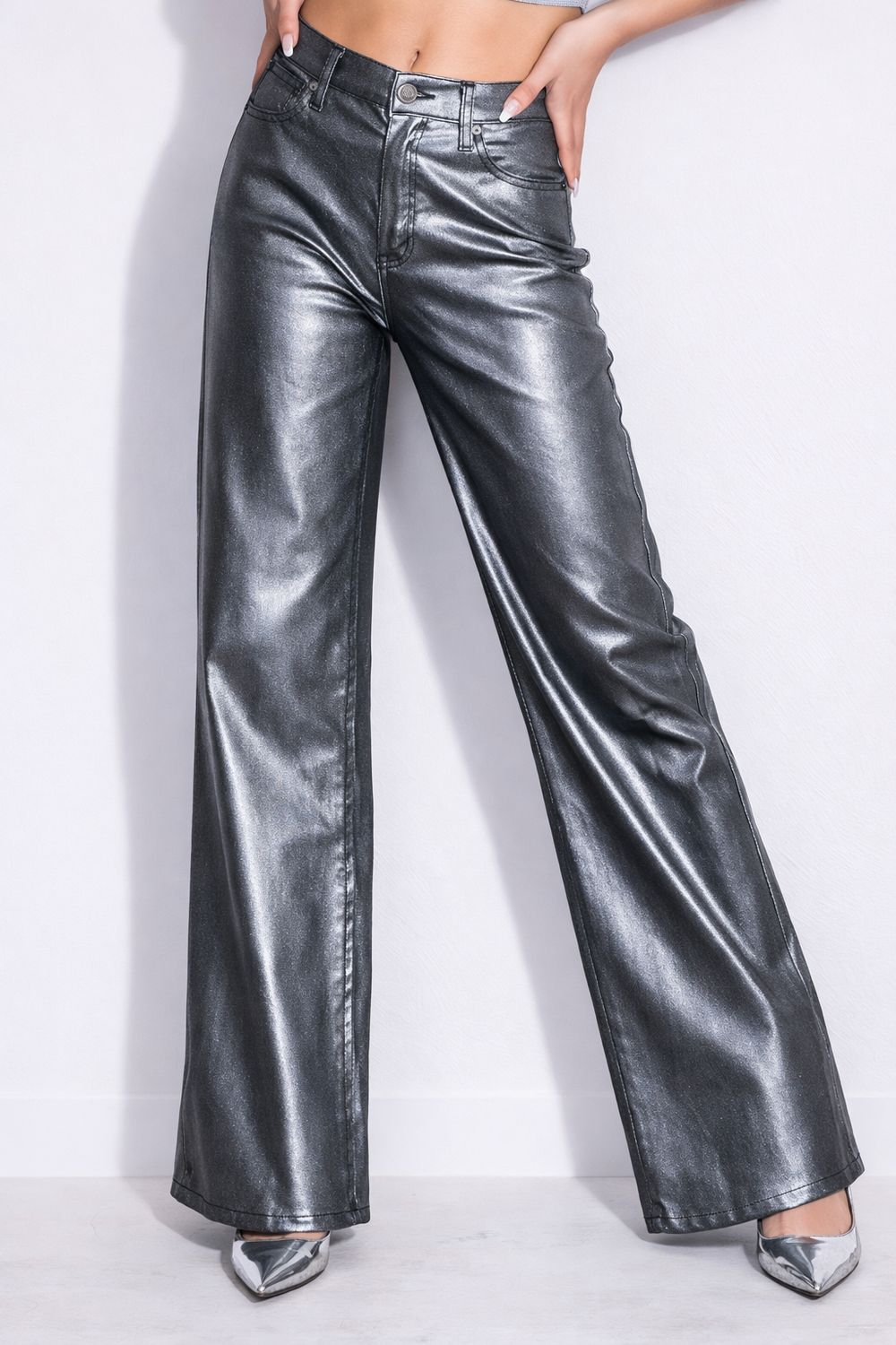Metallic High raise wide jeans 9