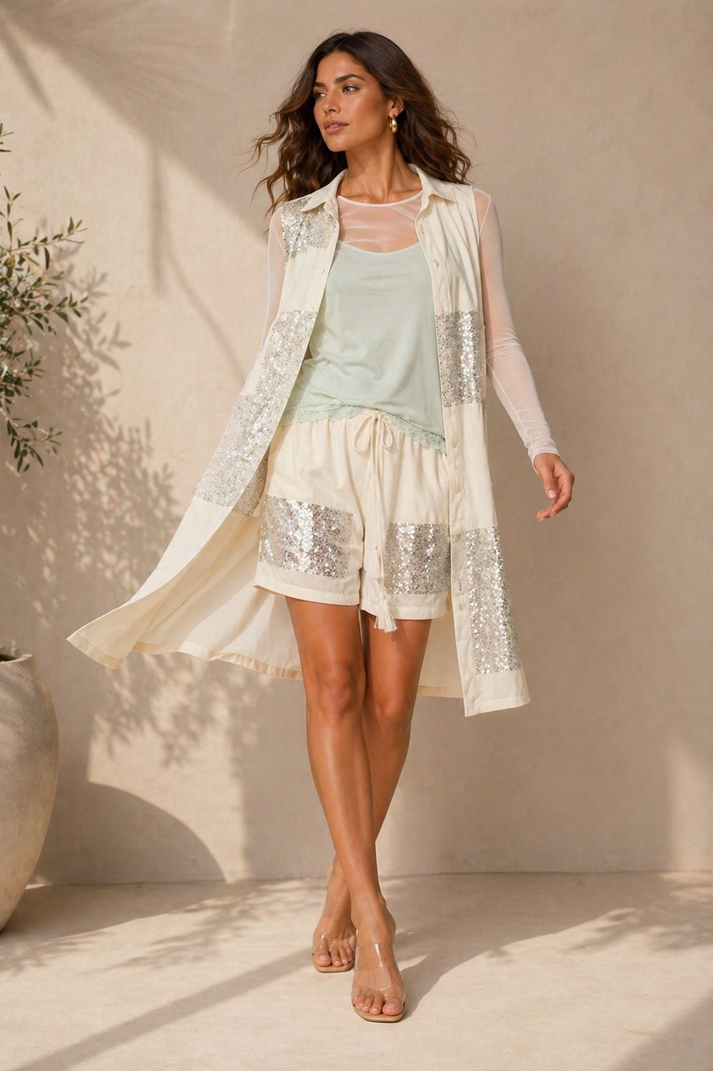 Lace &amp; Sequin vest and short pant