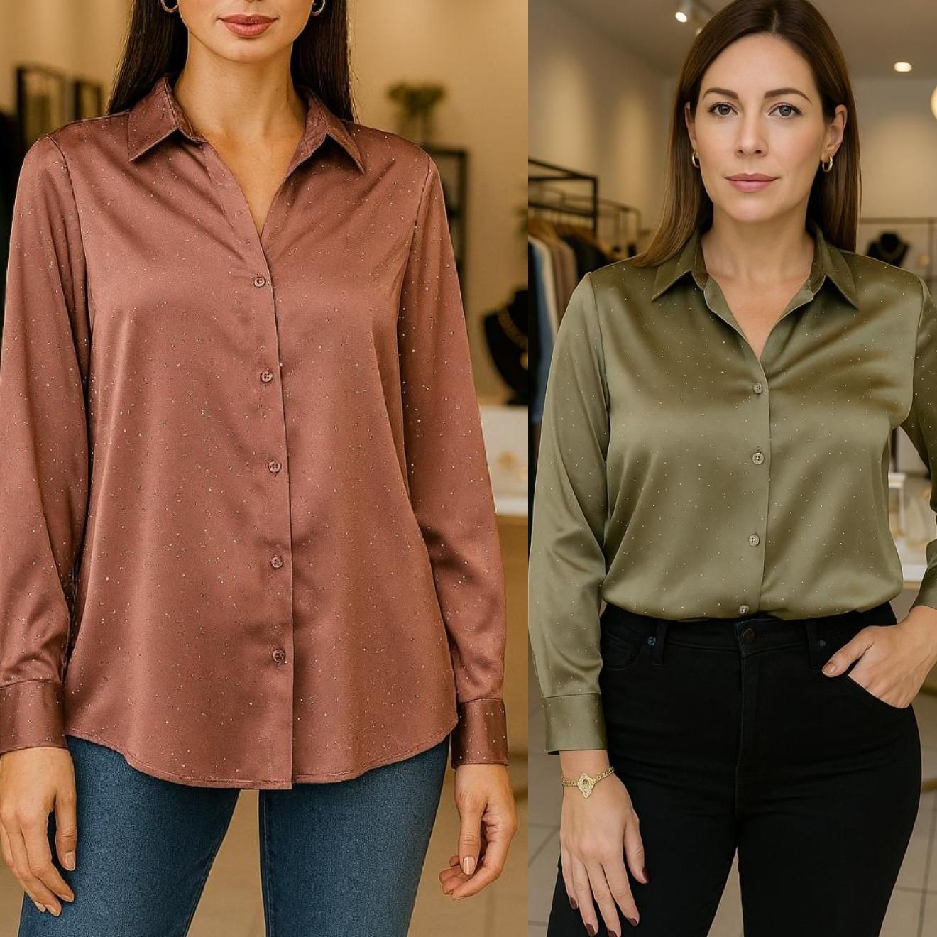 RHINESTONE BUTTON DOWN BLOUSE 