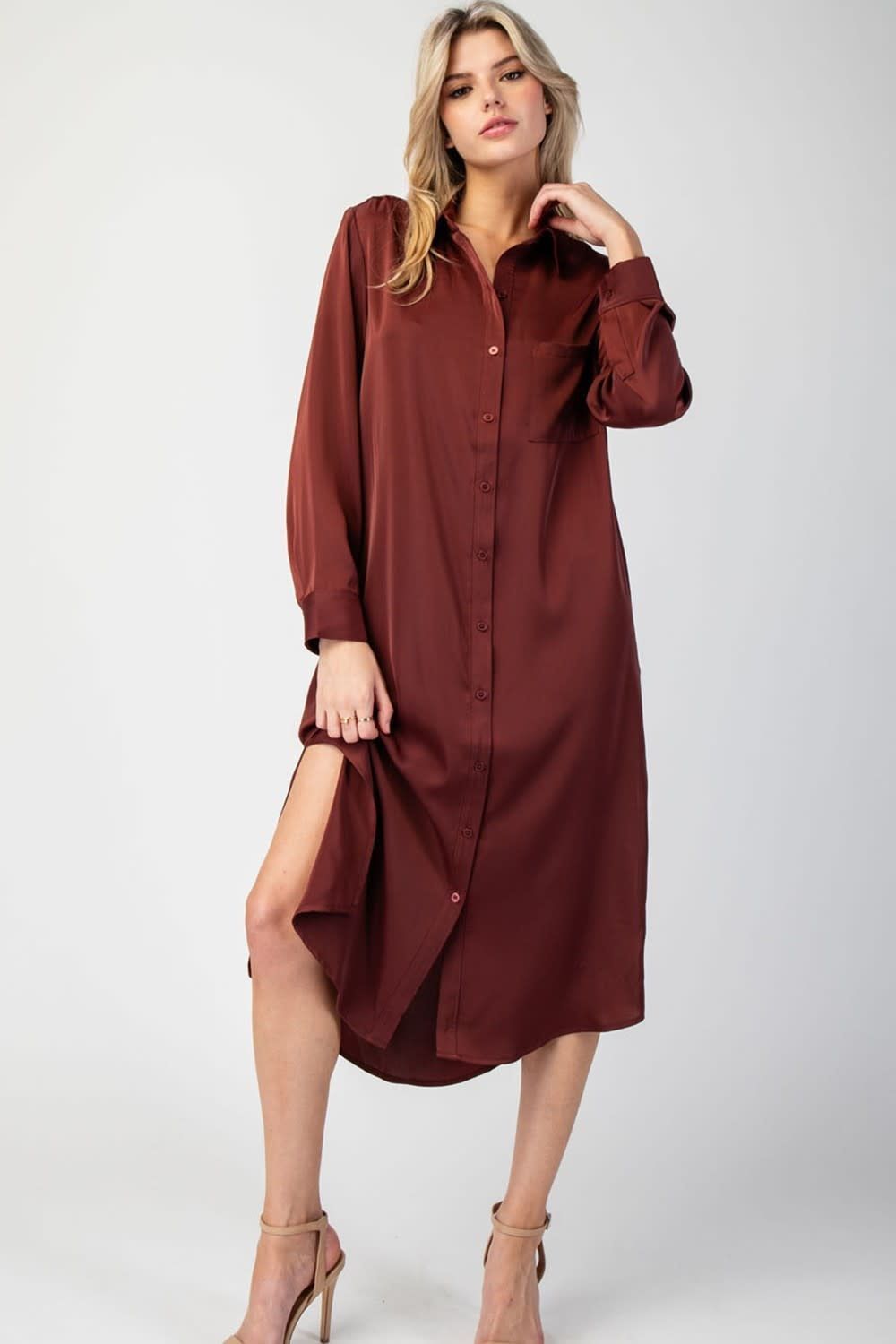CASUAL MIDI LONG SLEEVE SHIRT DRESS