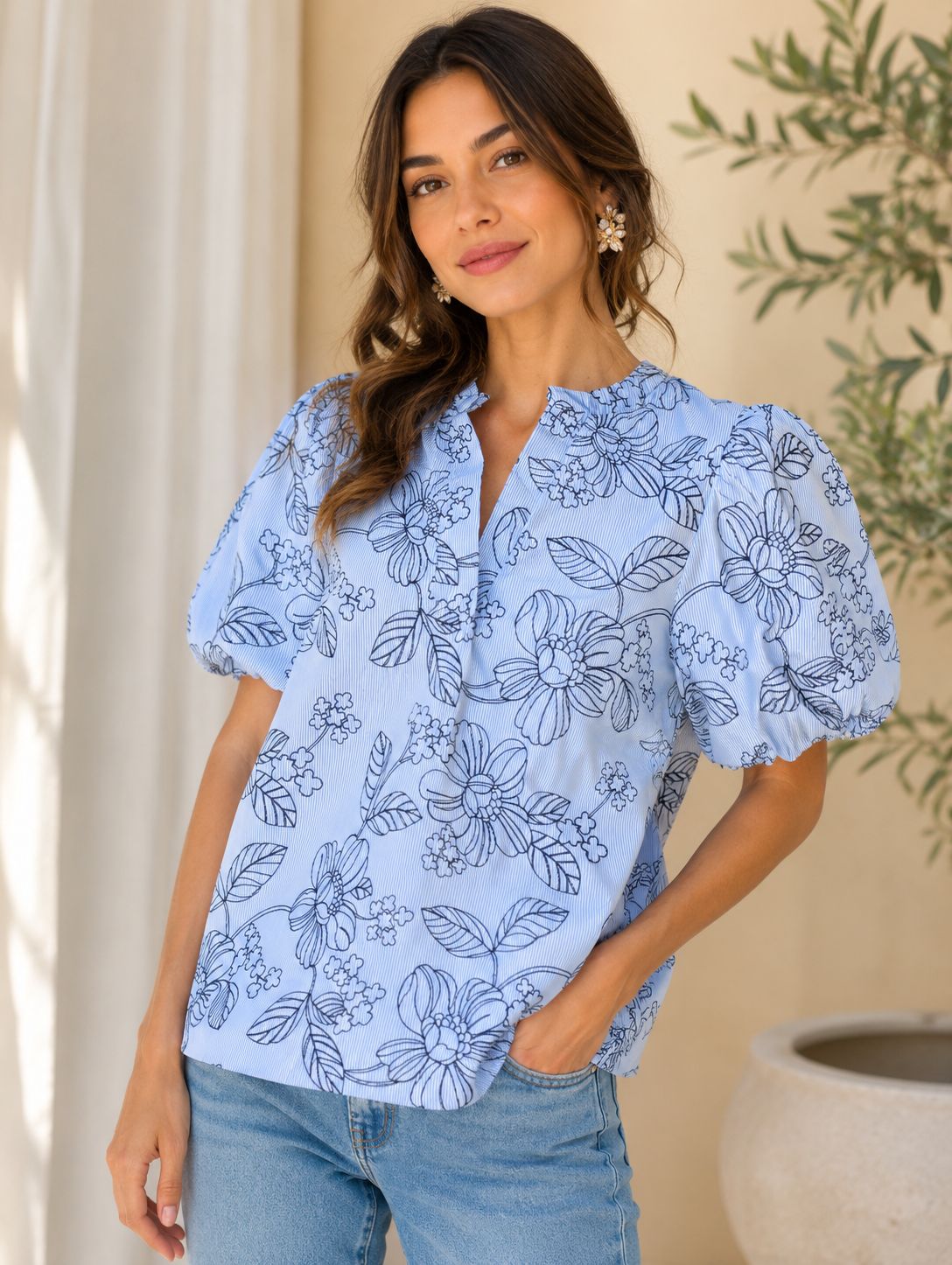 embroidered floral Print Blouse