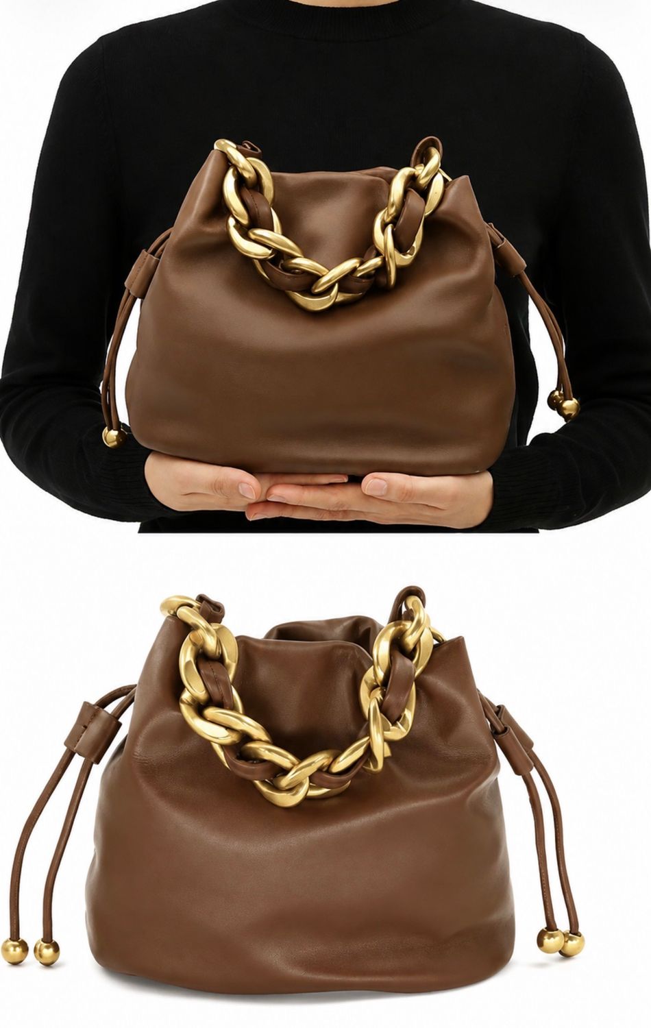 Solid Crossbody Bag with Chain Accented Strap 
