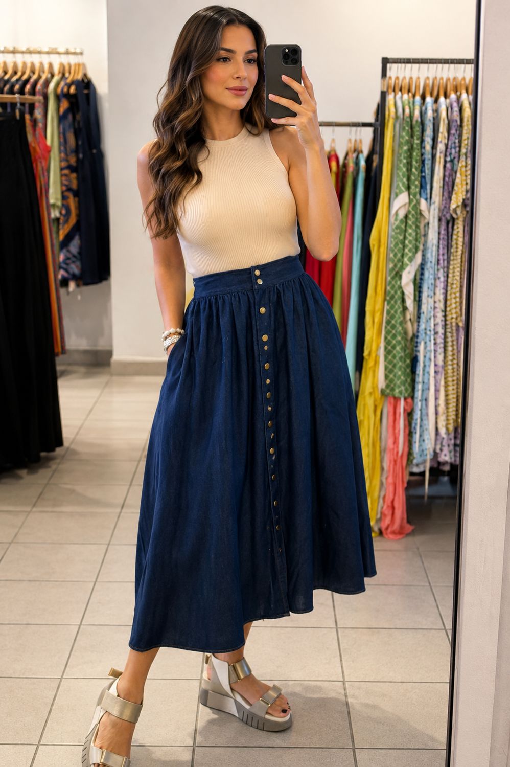 DENIM FLARED SKIRT