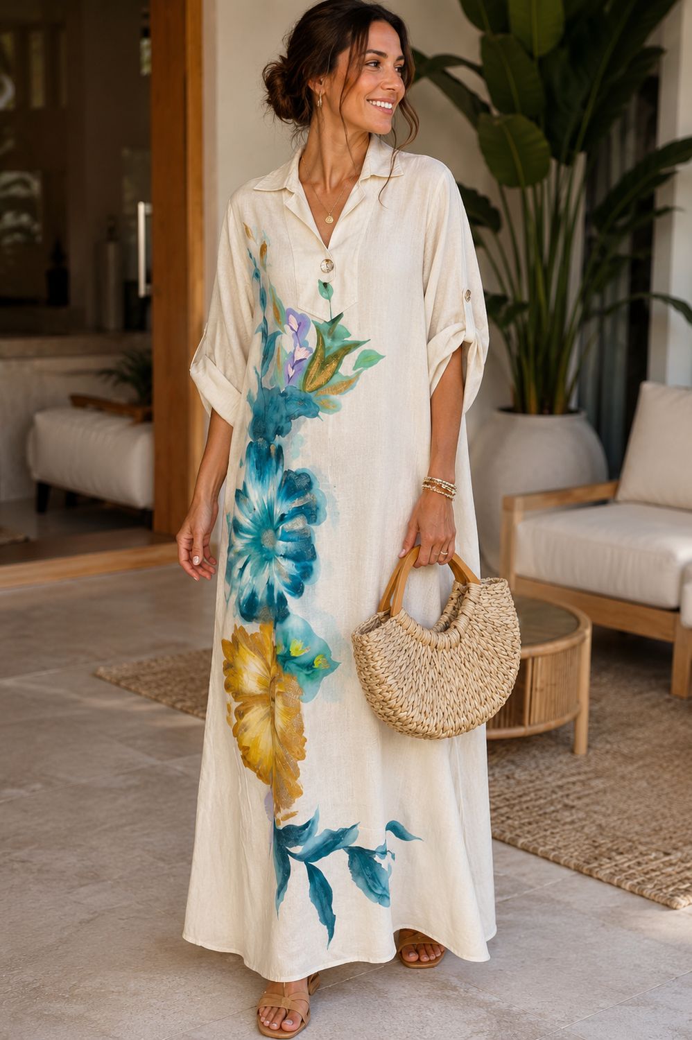 Hand painted linen dress 