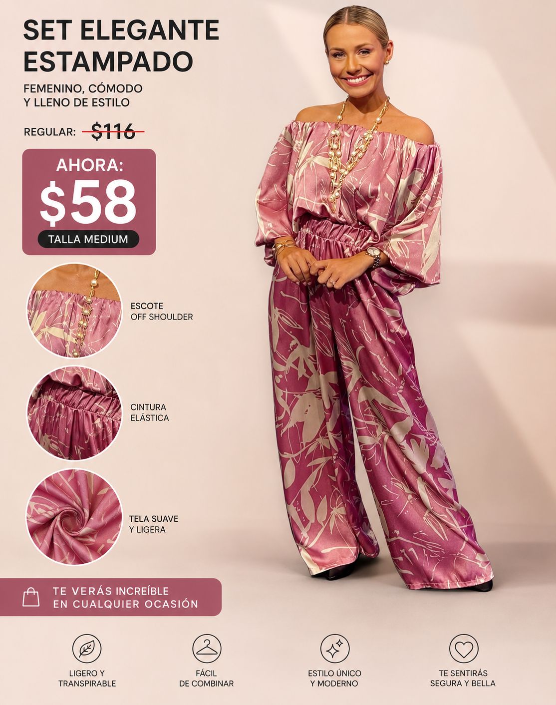 Off-Shoulder Satin Set