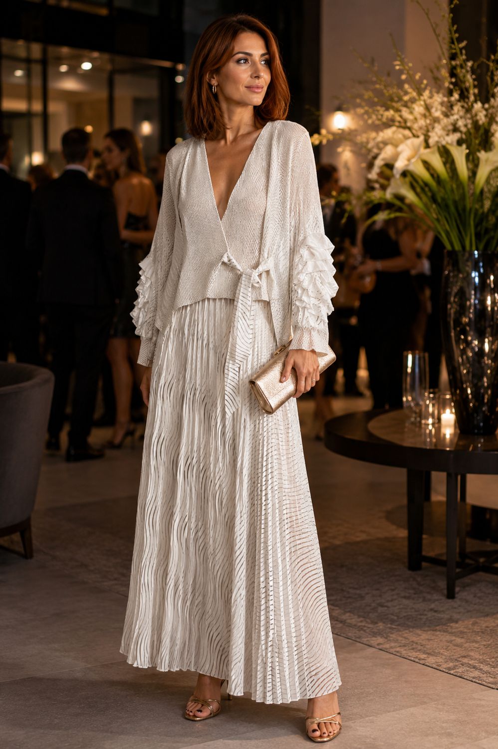 Wave Pleats Wrap Dress