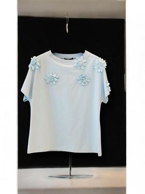 Ligth Blue Top With Flowers Details