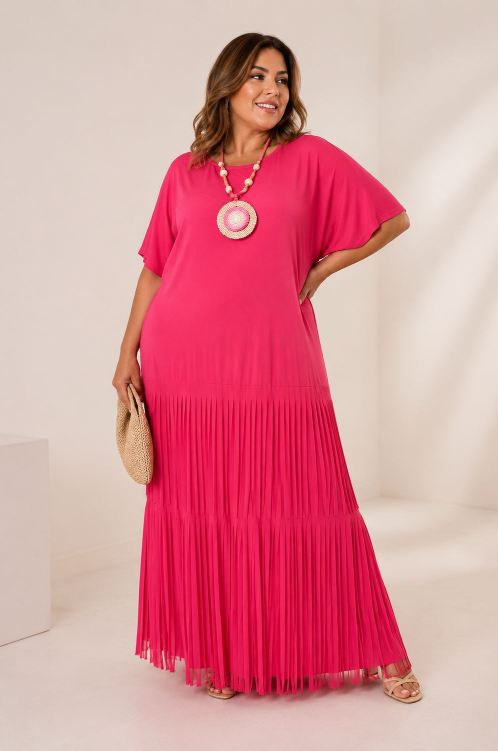 Maxi Dress &amp; necklace Flecos Fucsia