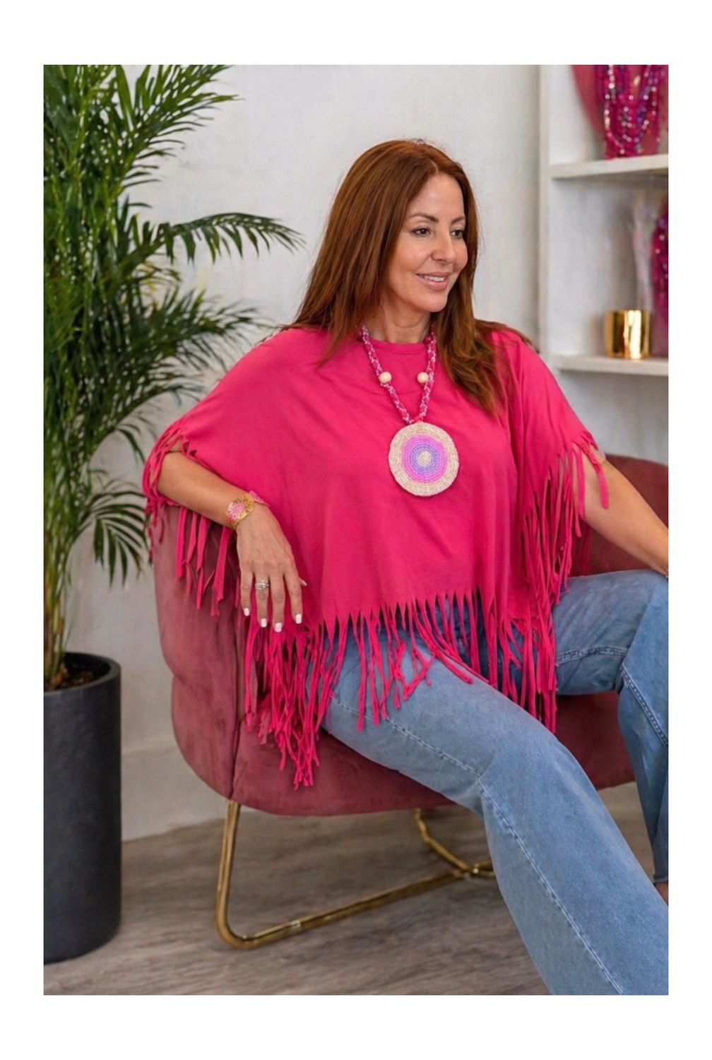 Tunica Flecos y collar fucsia