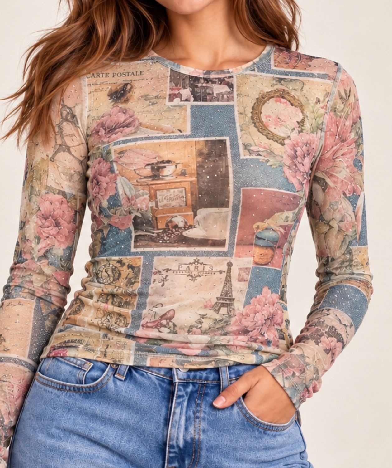 LONG SLEEVED MESH TOP WITH SPARKLY Detail paris